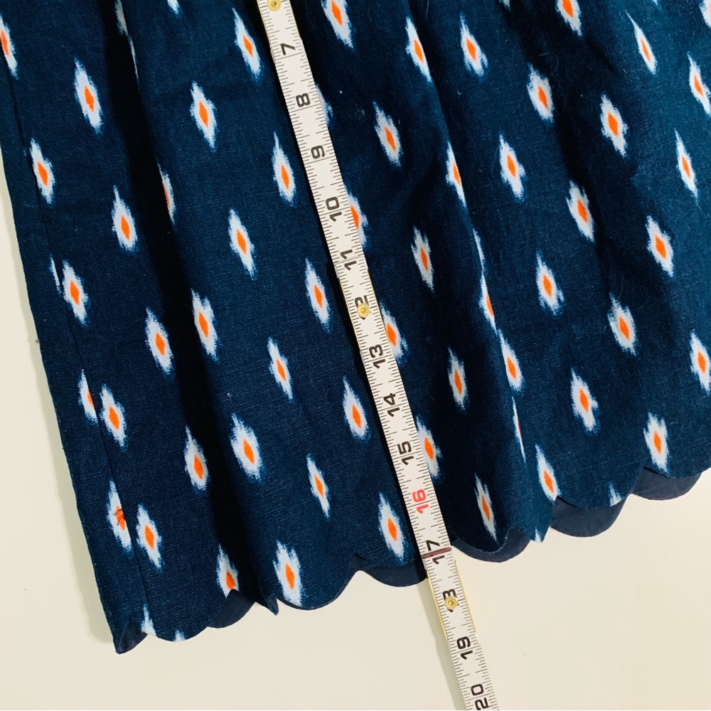 J Crew Ikat Printed Scalloped Sidewalk Skirt Size 4 Linen Blend Navy Blue - Picture 7 of 12